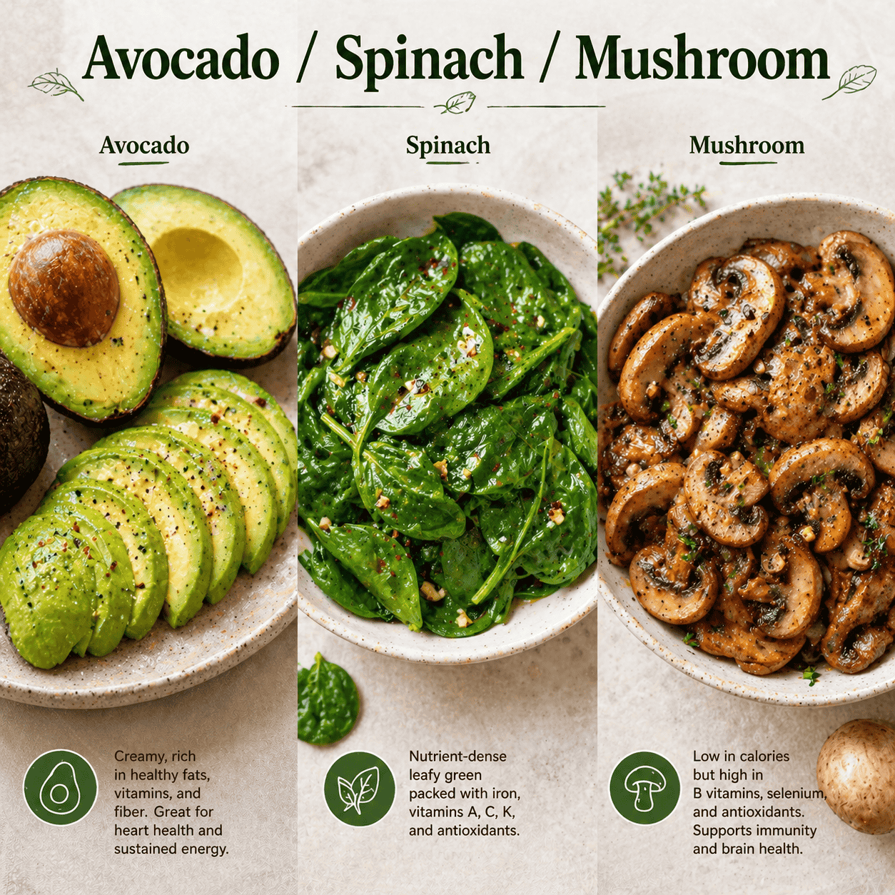 Avocado / Spinach / Mushroom